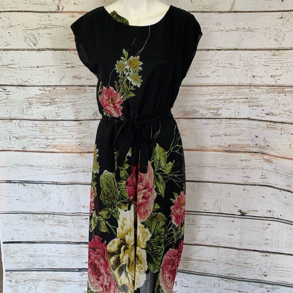 C7 Shangyite Black Dress With Floral Print